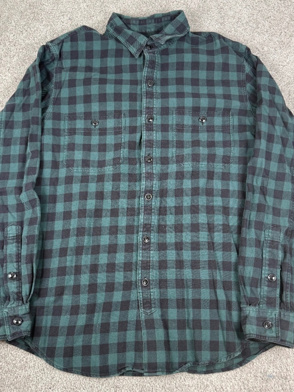 J. Crew Buffalo Plaid Green Black Button Down Long Sleeve T-Shirt Cotton Men's M